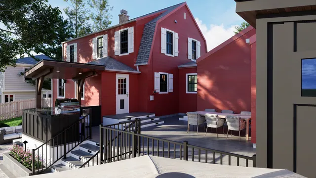 Rendering of the Ward Residence: deck and patio