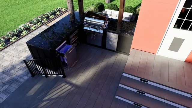 Rendering of the Ward Residence: outdoor kitchen on the deck