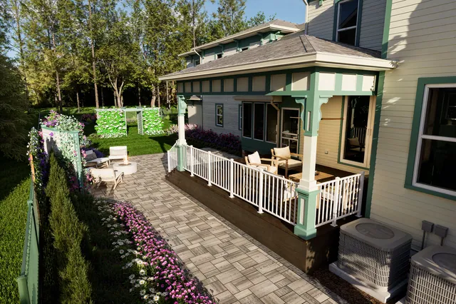 Rendering of the Hurd Residence: covered back porch