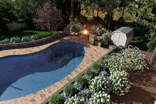 Rendering of the Schroer Residence: pool and fire pit