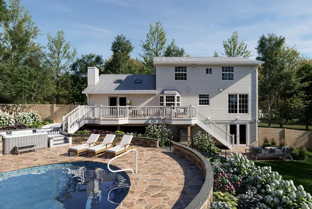 Rendering of the Schroer Residence: pool and house