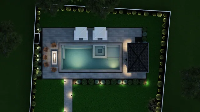 Rendering of the Matthews Residence: the pool from above