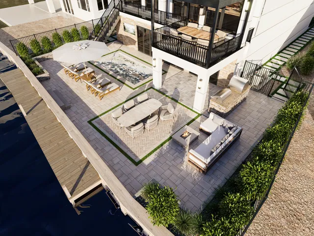 Rendering of the Zefferino Residence: the rear yard from above