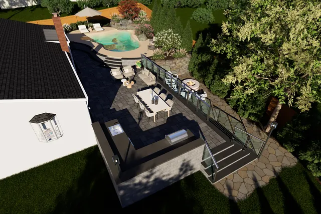 Aerial rendering showing the terraced levels of the yard