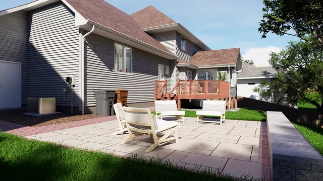 Rendering of the Allen Residence: rear patio