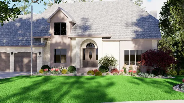 Rendering of the Braun Residence: the front of the house