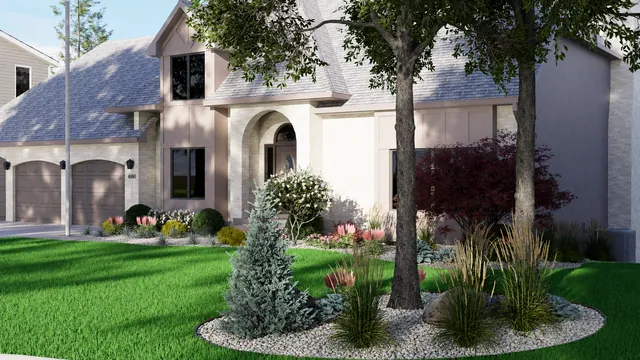 Rendering of the Braun Residence: grasses and evergreens