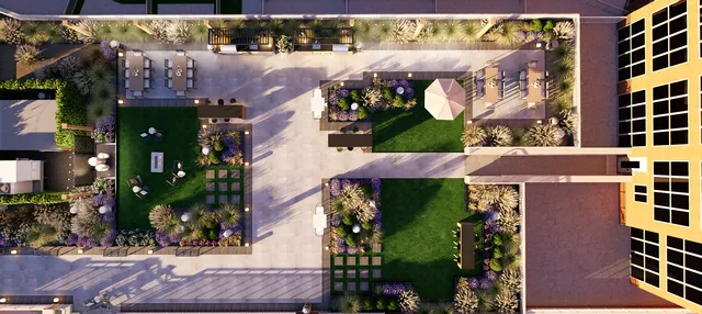 Rendering of the Maxwell Place: the courtyard from above