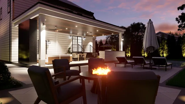 Rendering of the Munafo Residence: fire pit lounge