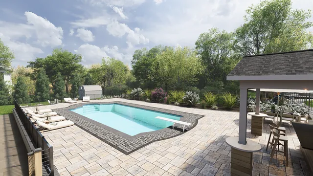 Rendering of the Rodgers Residence: pool and pavilion