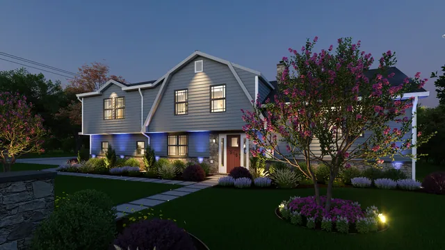 Rendering of the Wan Residence: the front at dusk